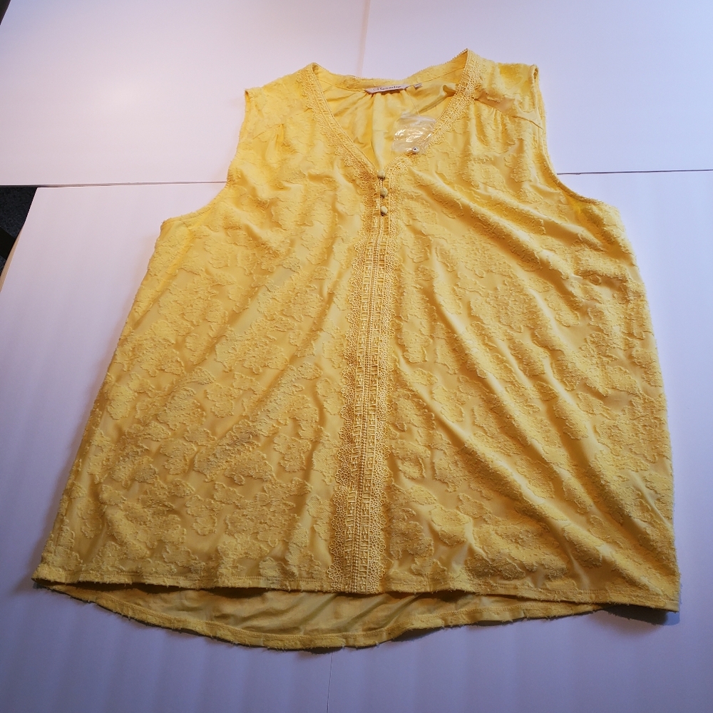 Soft Surroundings Embroidered Butter Yellow Sleeveless Top Size 3x - Picture 8 of 8